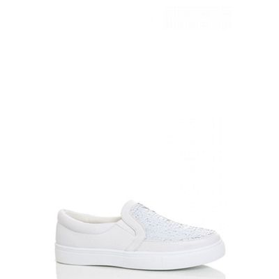White polyurethane and sequin skater trainers